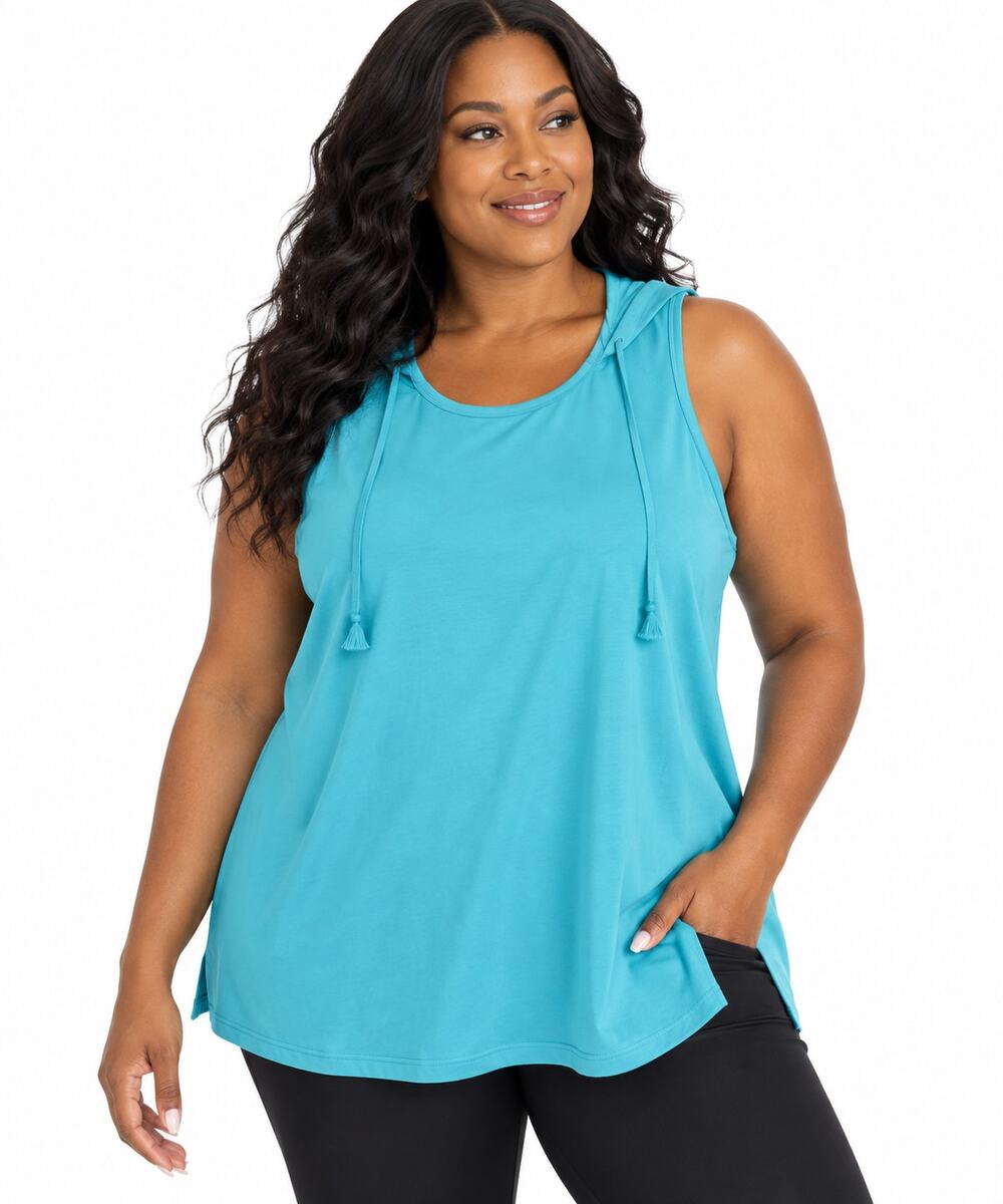 Belle Beach by Kim Gravel Aqua Blue Sleeveless Tunic Hoodie Women’s XL